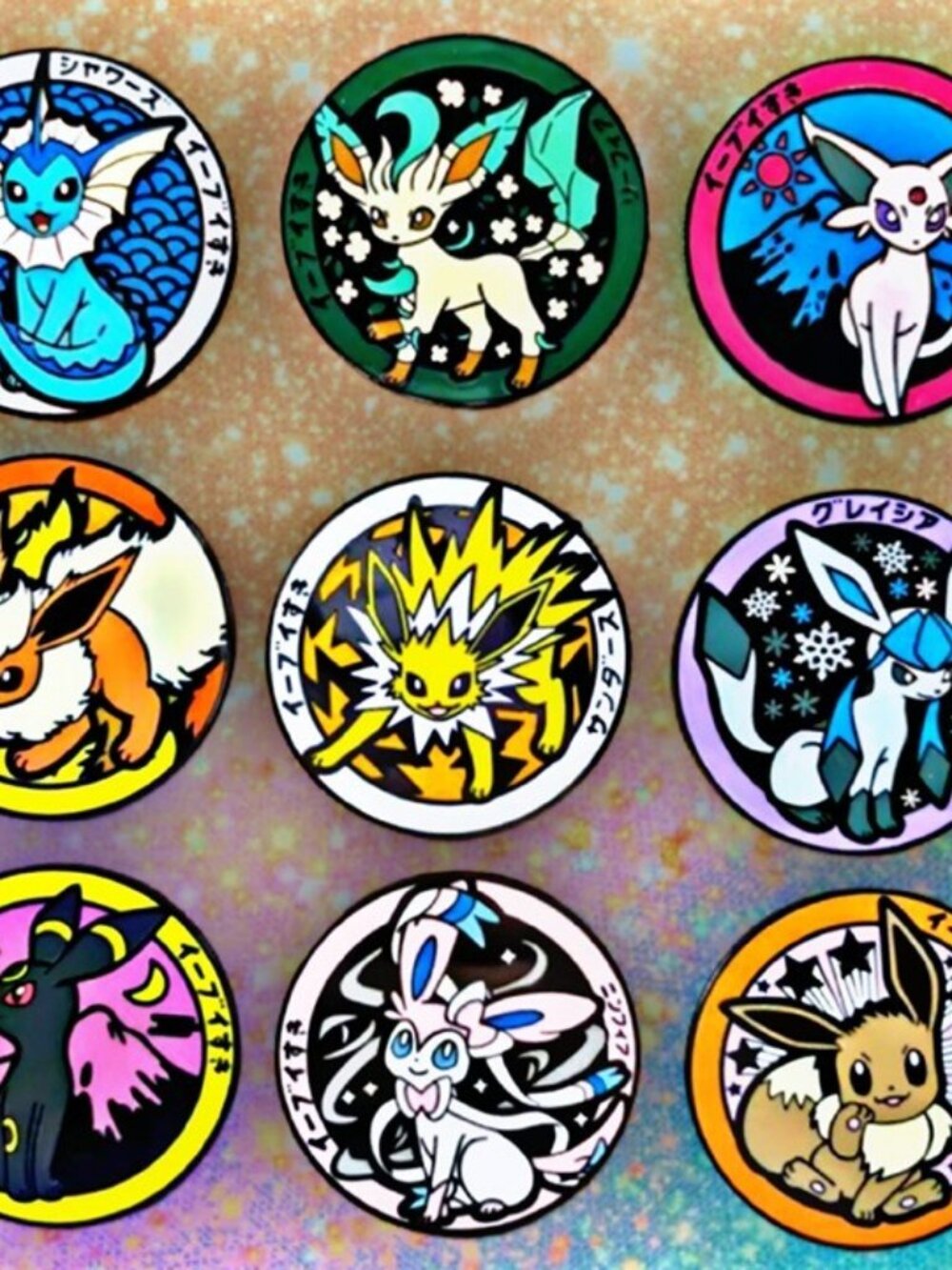 Pokemon Eeveelution Enamel Pin Set Eevee Vaporeon Jolteon Flareon Umbreon Espeon